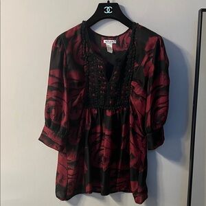 Ultra Pink Floral Black and Red Blouse